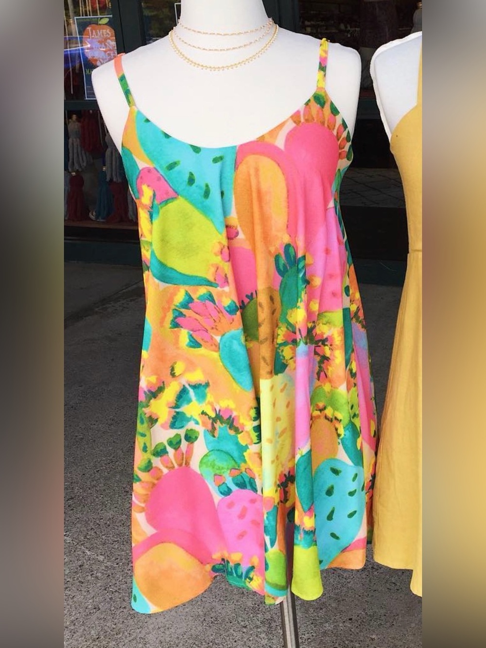 Judith March Cactus Print Swing Mini Dress Colorful Resort M